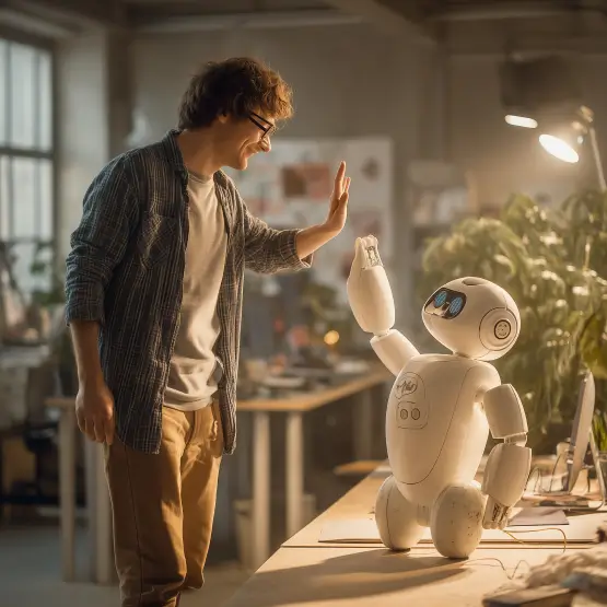 Guy and Robot at Work