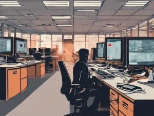 A person is monitoring on computer